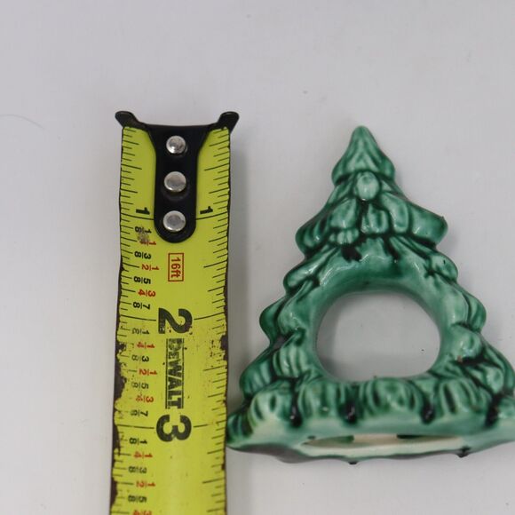 VTG Set 5 Ceramic Glazed Christmas Tree Napkin Rings Holiday Tableware 3" High - Picture 5 of 5